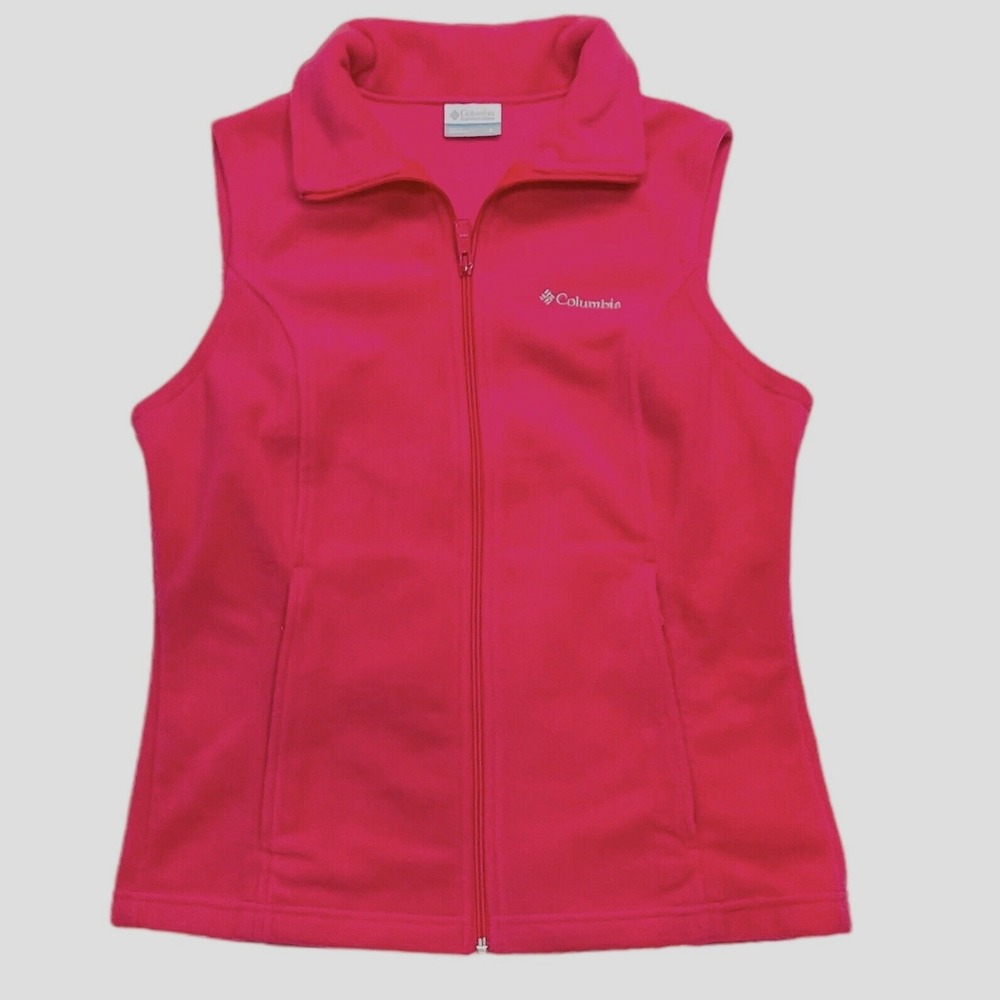 COLUMBIA Pink Fleece Vest Women's Small Full Zip w/Zip Pockets Autumn Outdoors